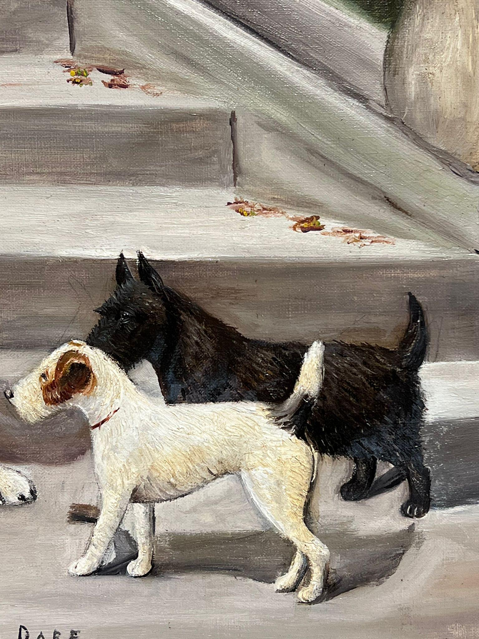 Large Antique English Dog Oil Painting with Kitten Signed & Dated 1927 framed For Sale 3