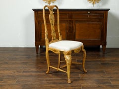 English 1920s Queen Anne Style Side Chair with Painted Birds, Trees and Flowers
