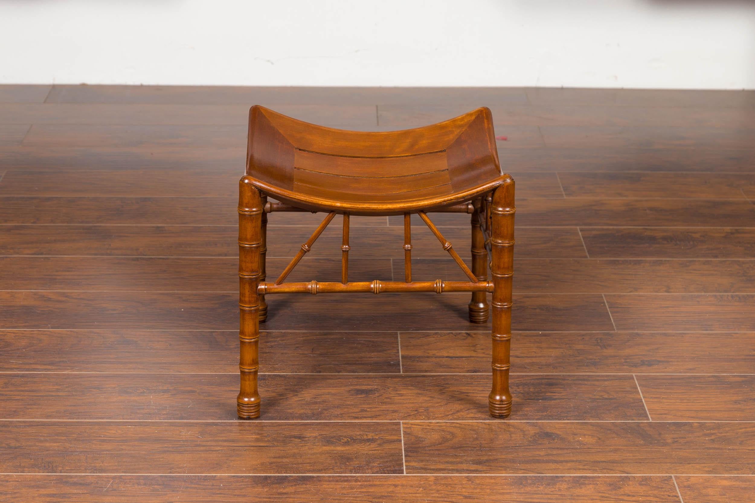 English 1920s Walnut Egyptian Revival Thebes Stool with Faux Bamboo Legs For Sale 5