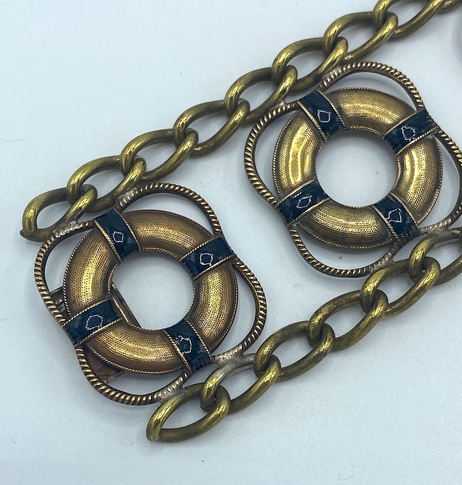 Bracelet anglais à large préserver de vie sur le thème du nautique, années 1930-1940 Bon état - En vente à New York, NY