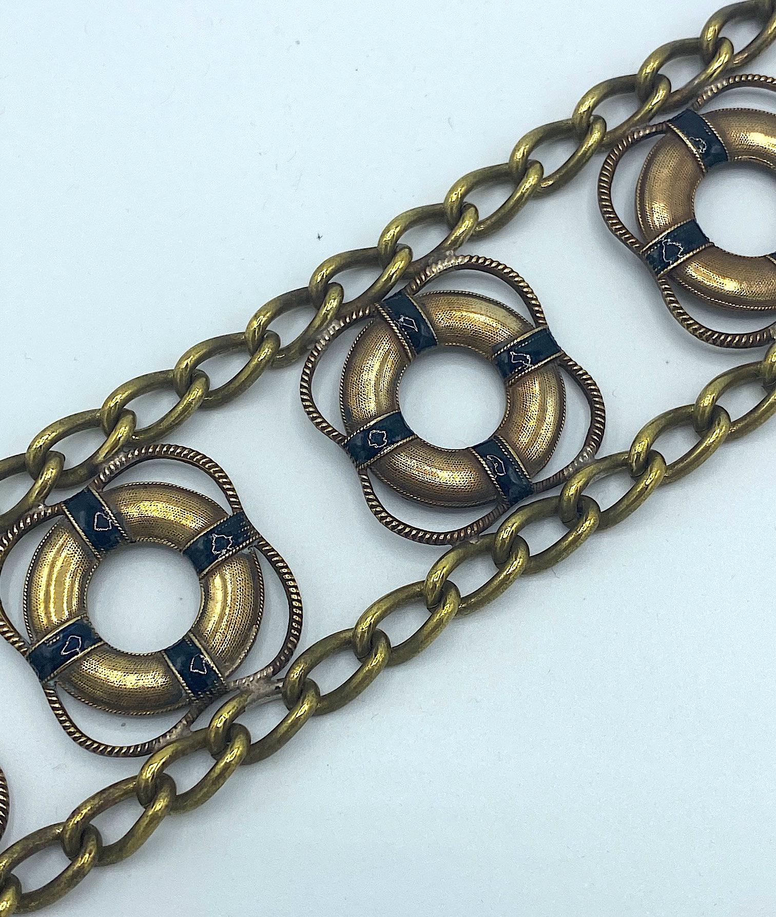 Bracelet anglais à large préserver de vie sur le thème du nautique, années 1930-1940 Unisexe en vente
