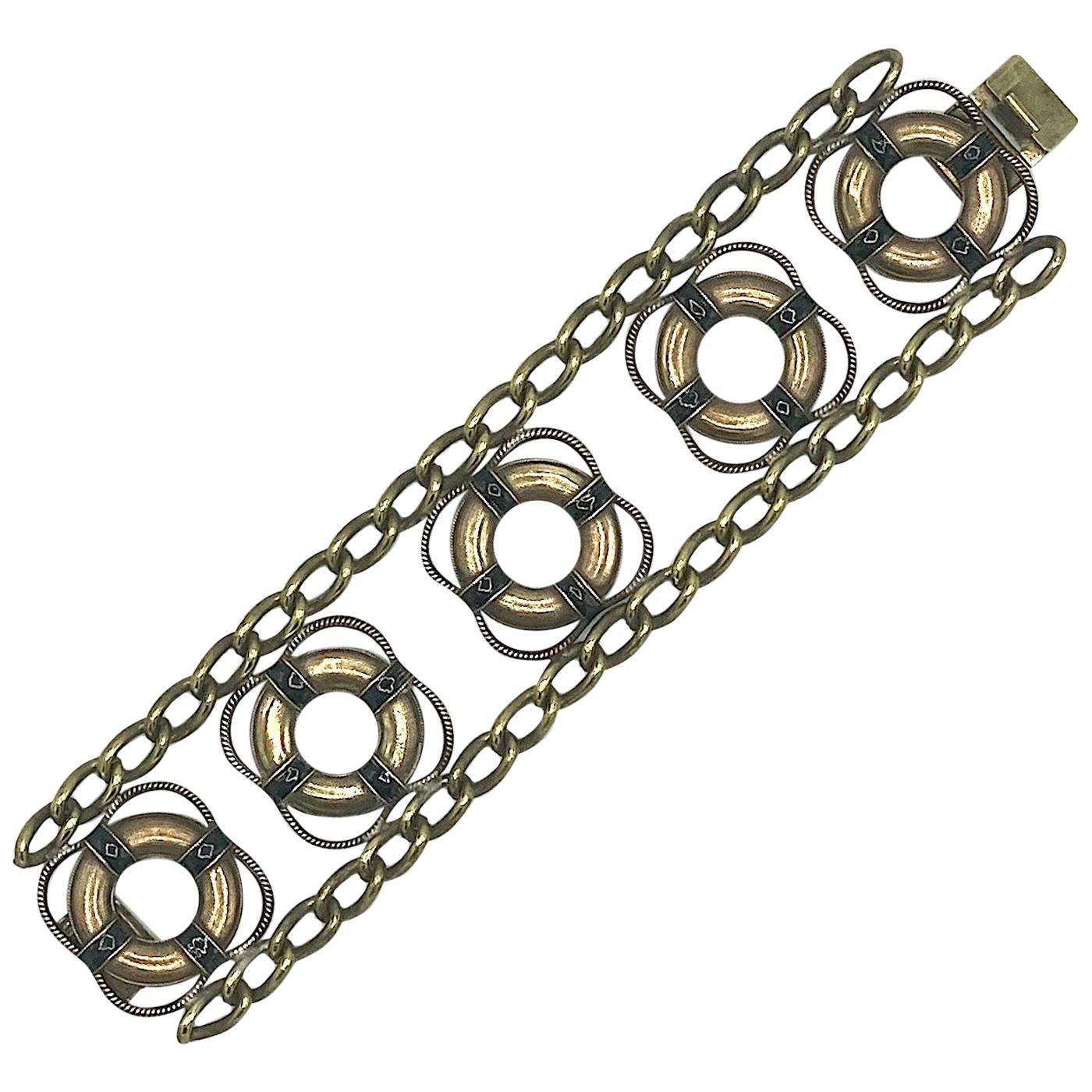 Bracelet anglais à large préserver de vie sur le thème du nautique, années 1930-1940 en vente