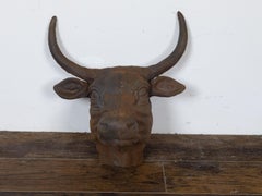 English 1930s-1940s Cast Iron Bull Wall Hanging Sculpture with Rusty Patina