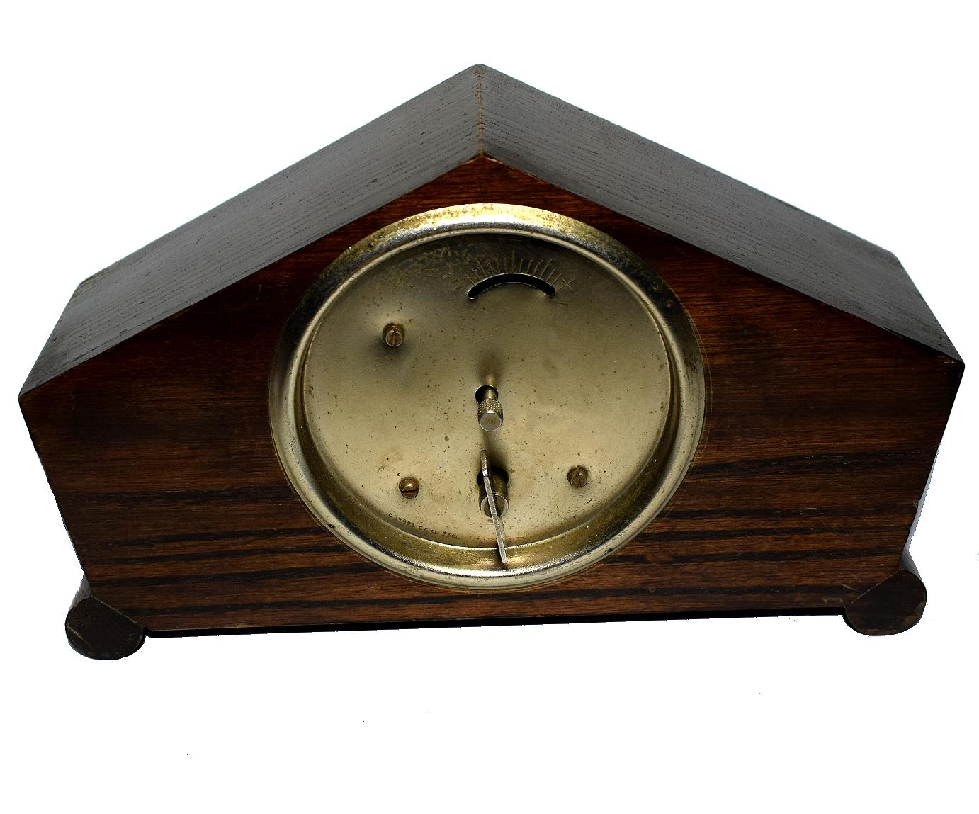 English 1930s Art Deco 8 Day Walnut Mantle Clock 2