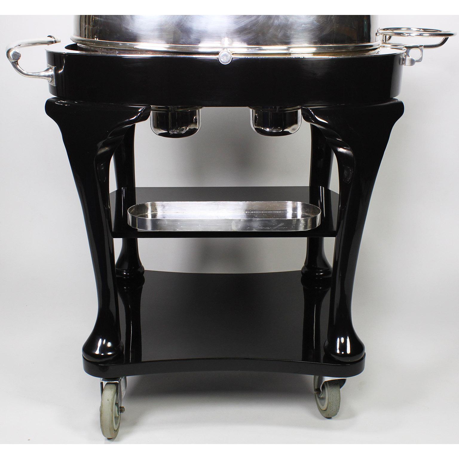 English 1930s Art Deco Ebonized & Silver Plated Beef/Turkey/Lamb Carving Trolley For Sale 6