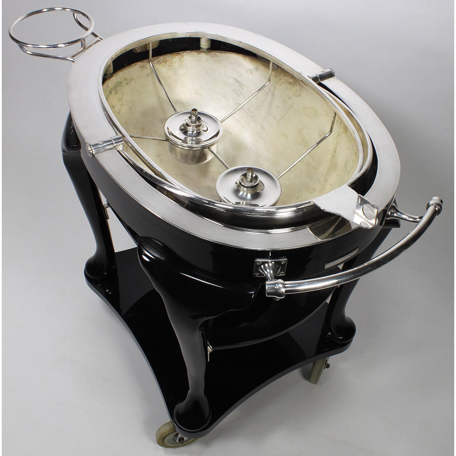 English 1930s Art Deco Ebonized & Silver Plated Beef/Turkey/Lamb Carving Trolley For Sale 9