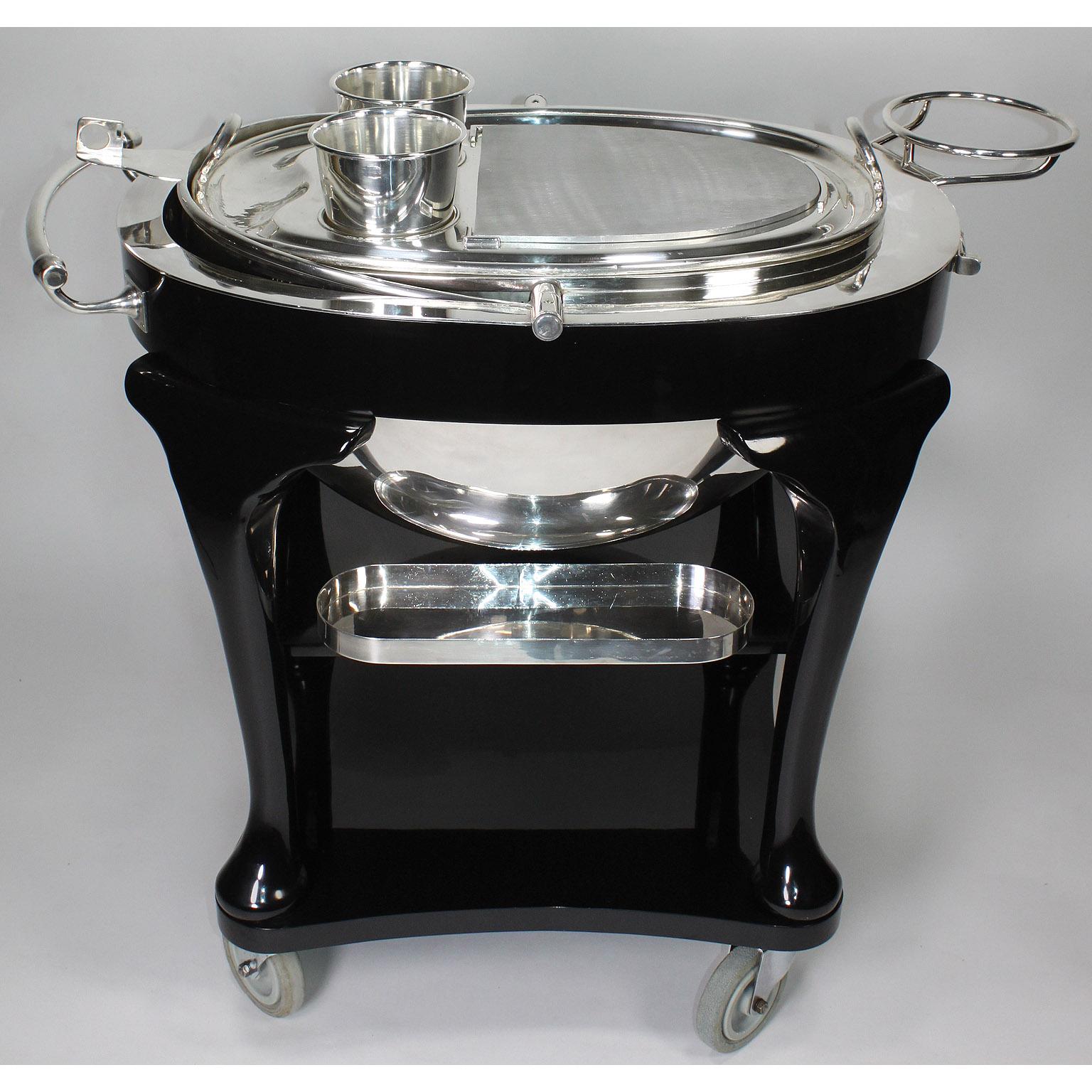 Early 20th Century English 1930s Art Deco Ebonized & Silver Plated Beef/Turkey/Lamb Carving Trolley For Sale