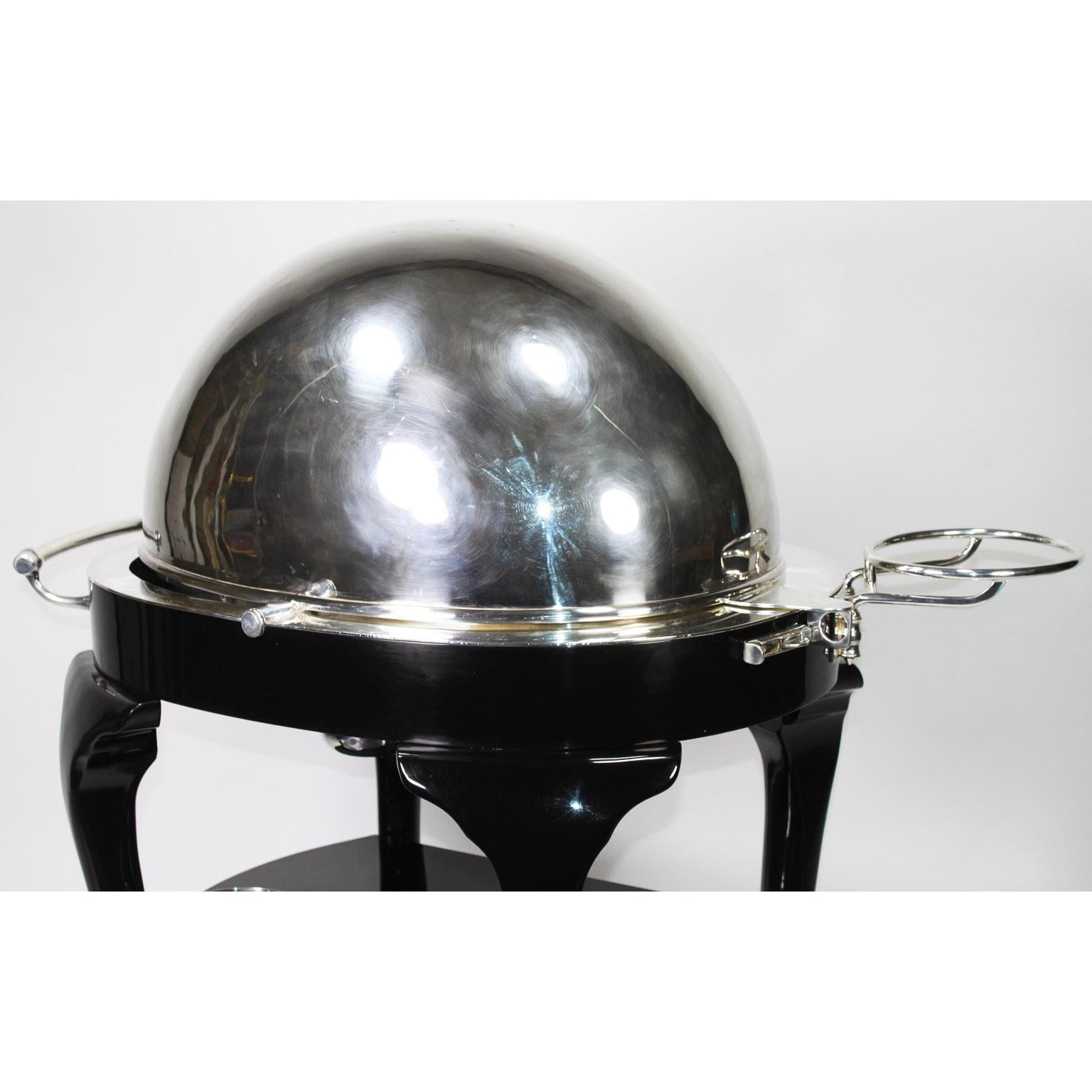 English 1930s Art Deco Ebonized & Silver Plated Beef/Turkey/Lamb Carving Trolley 1