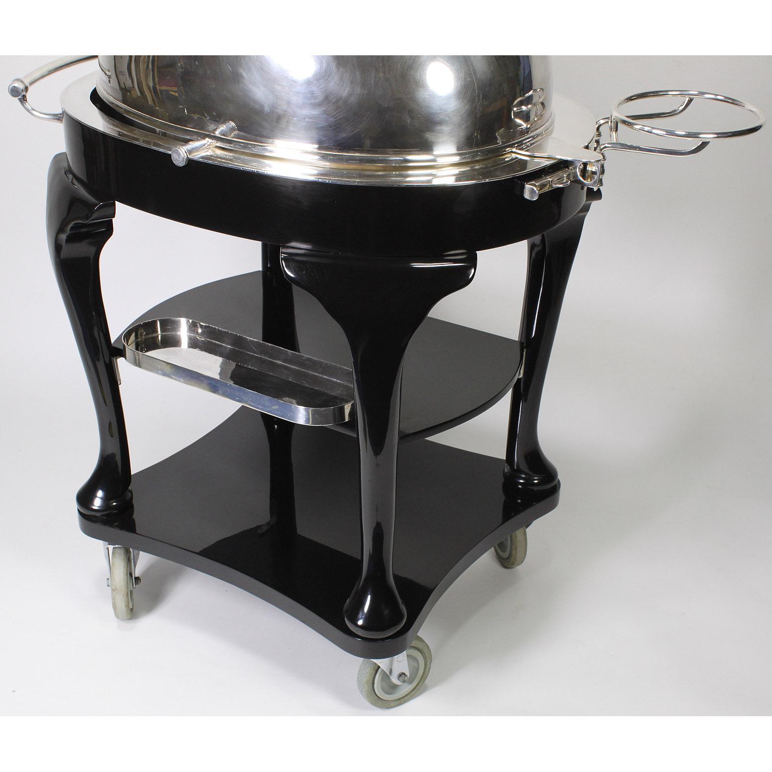 English 1930s Art Deco Ebonized & Silver Plated Beef/Turkey/Lamb Carving Trolley For Sale 2