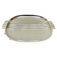 Vintage English 1930s Art Deco Polished Silver Plated Serving Tray or Dish