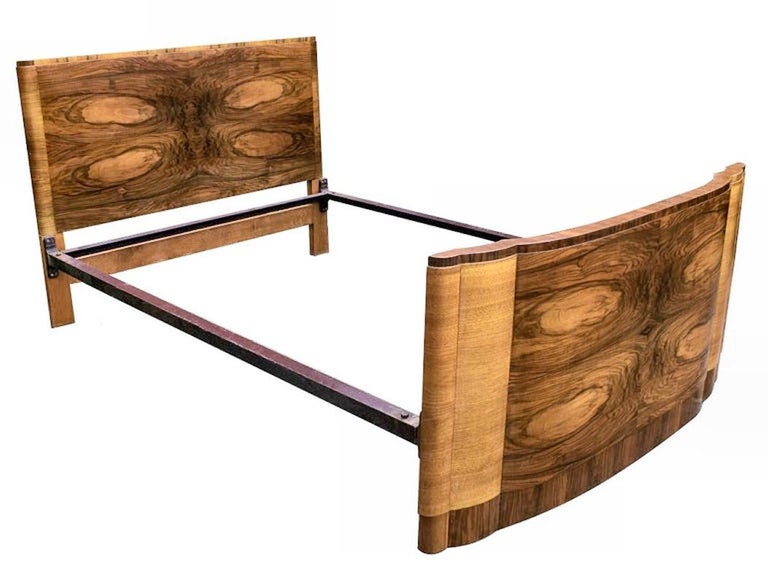 20th Century English 1930s Art Deco Walnut Double Bed For Sale