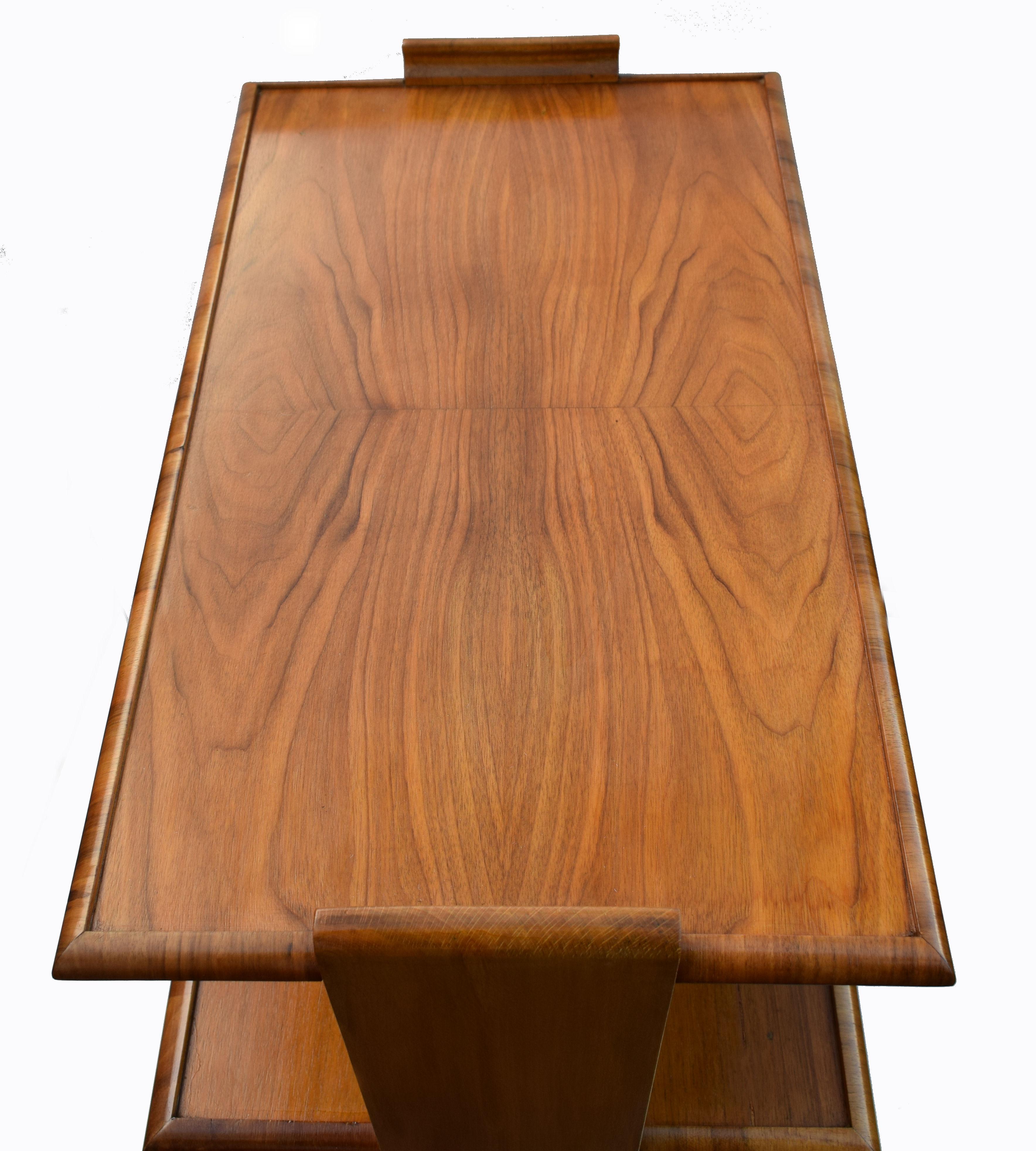 English 1930s Art Deco Walnut Three-Tier Trolley Bar Cart 2