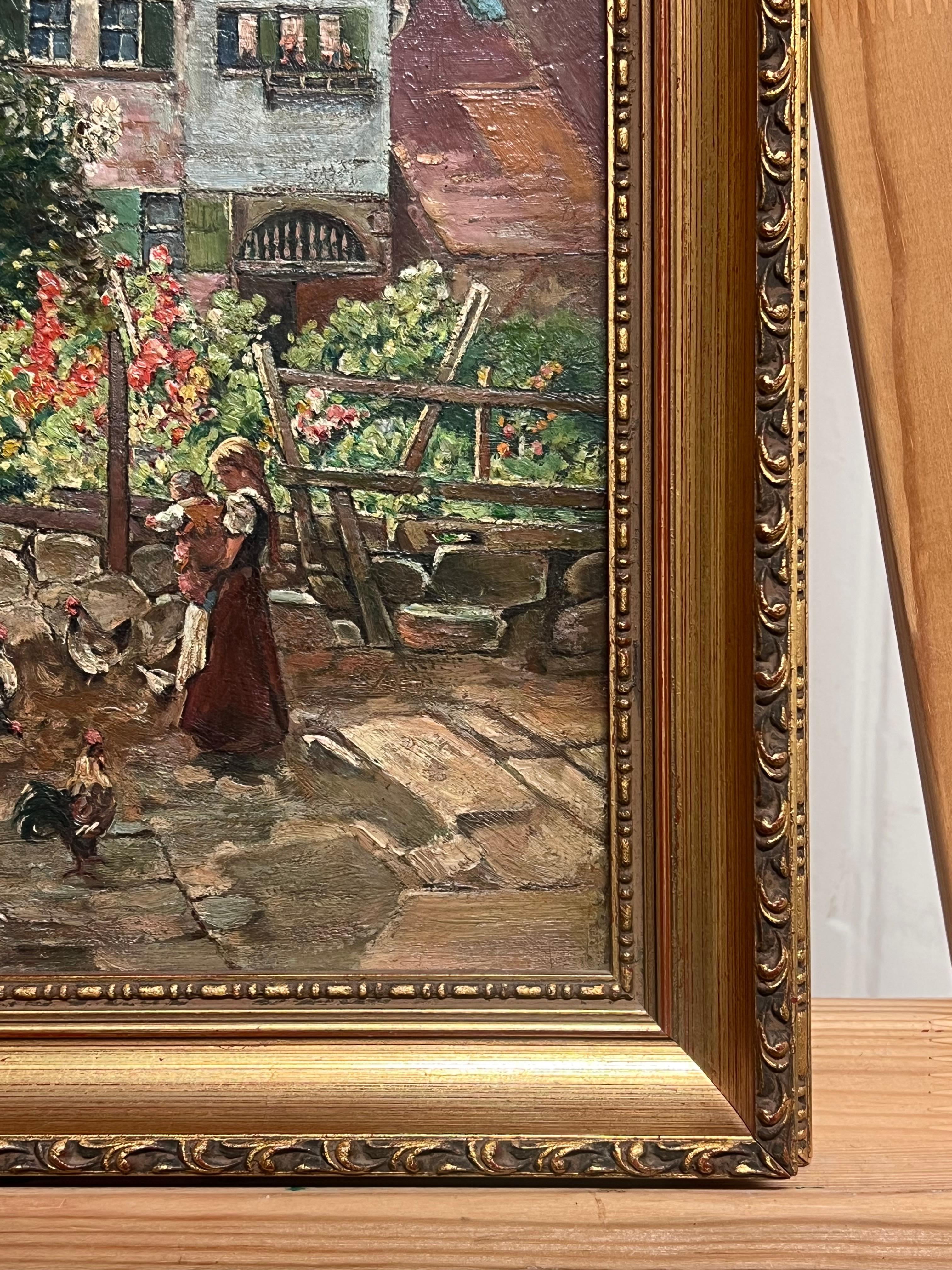 Charming English Village Street Scene Young Mother & Child Chickens Cottages For Sale 2