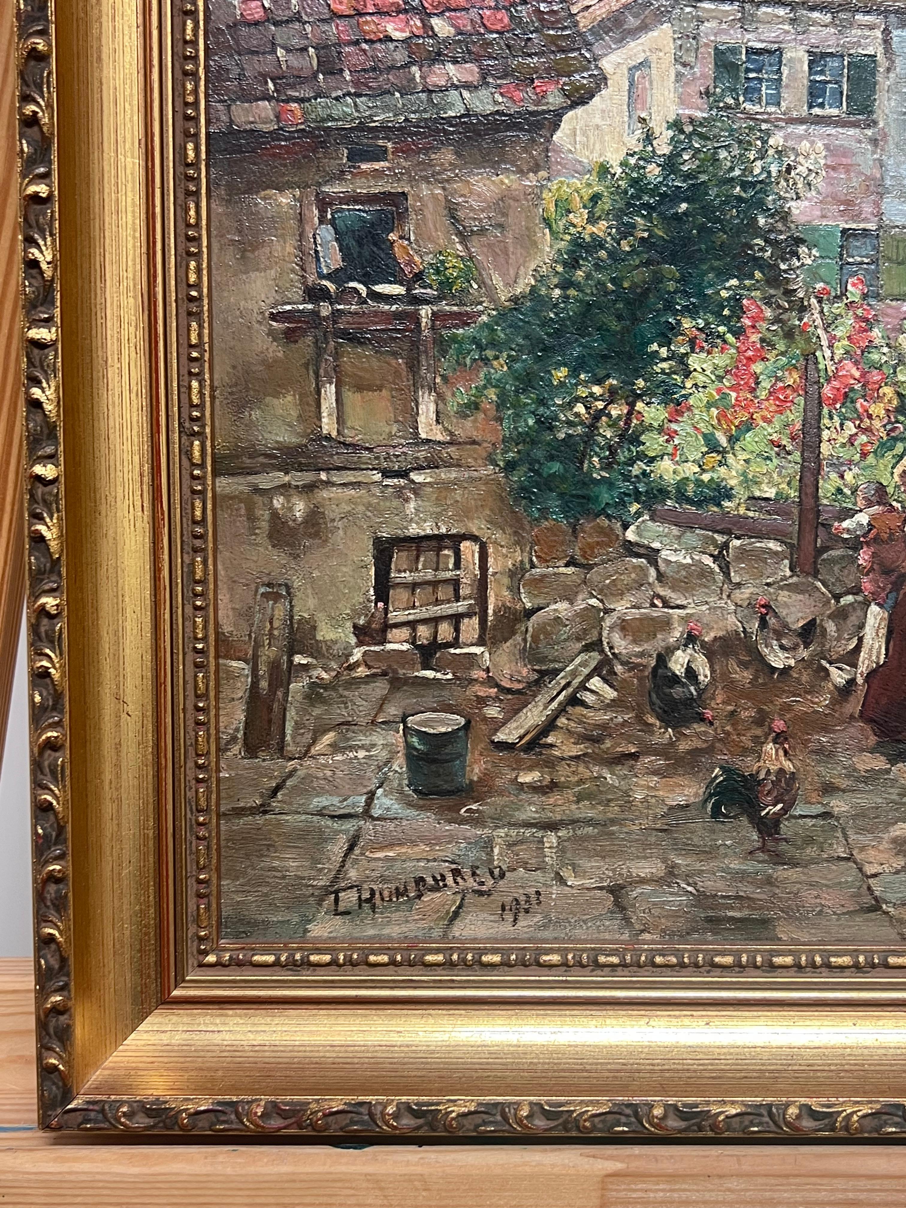 Charming English Village Street Scene Young Mother & Child Chickens Cottages For Sale 4
