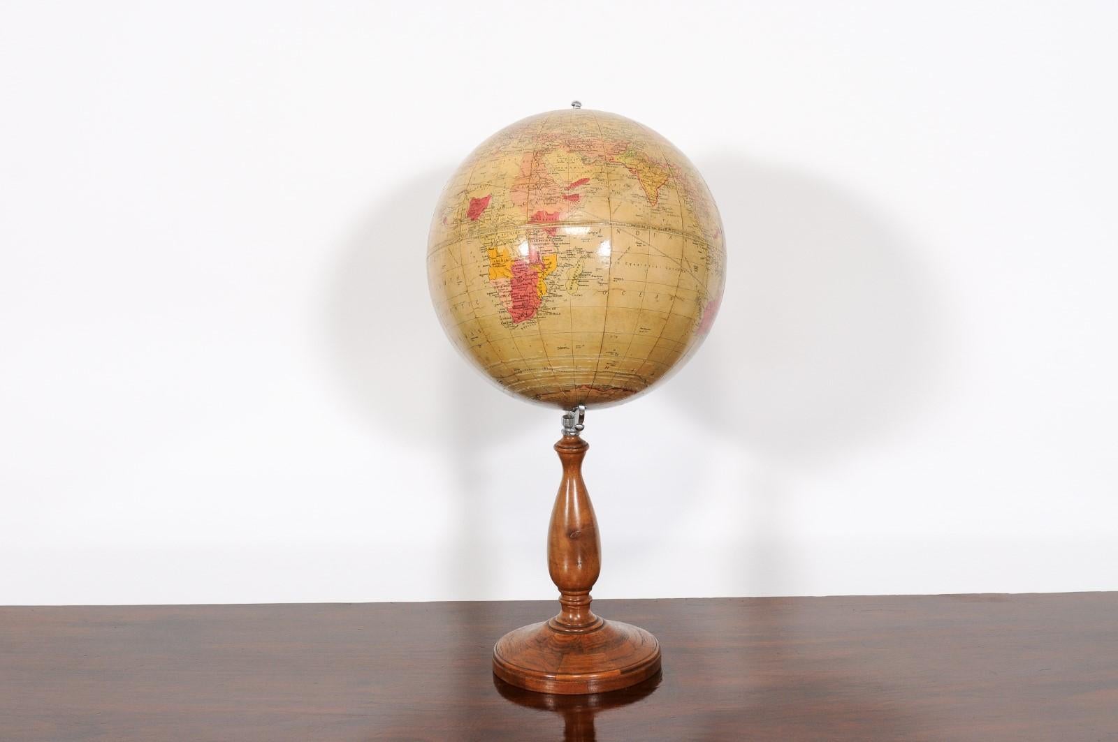 English 1930s Philips Challenge Terrestrial Globe With Turned Walnut Base For Sale 6
