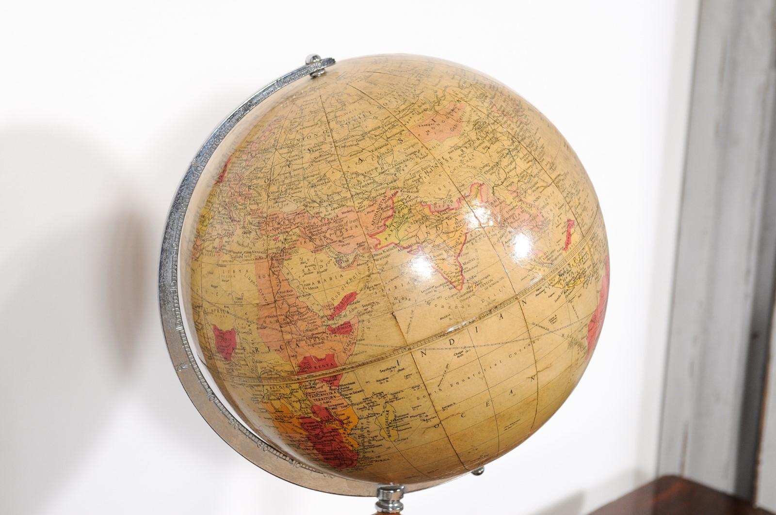 English 1930s Philips Challenge Terrestrial Globe With Turned Walnut Base For Sale 1