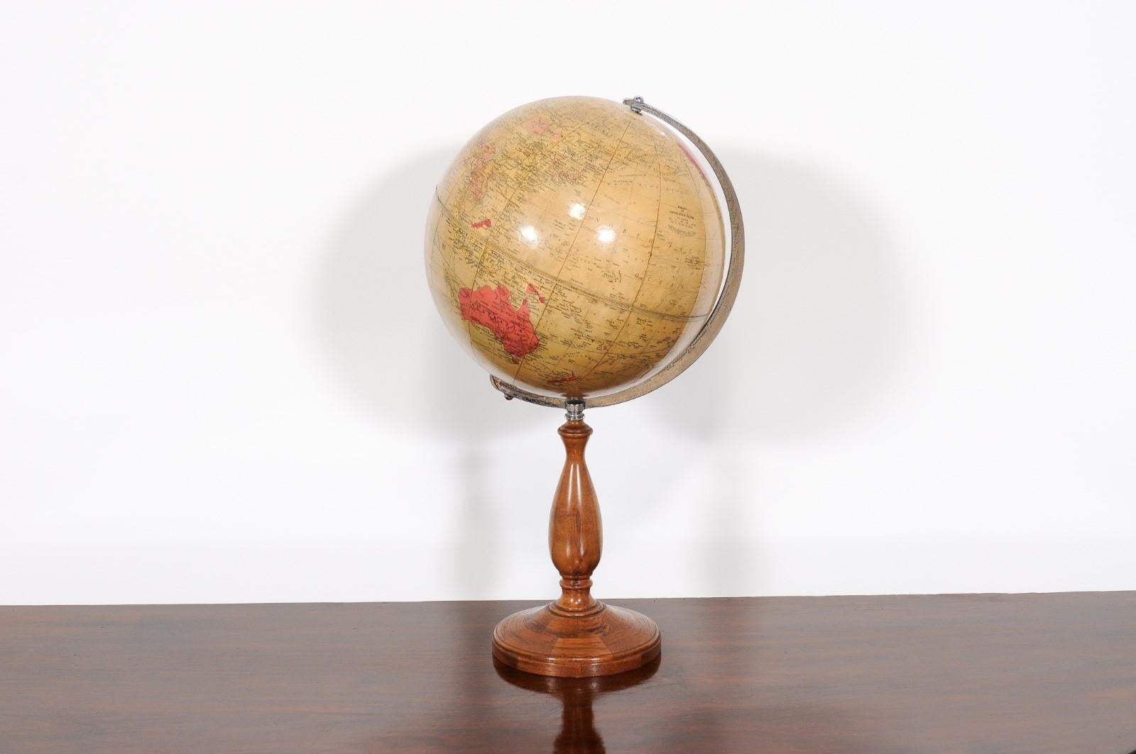 English 1930s Philips Challenge Terrestrial Globe With Turned Walnut Base For Sale 4