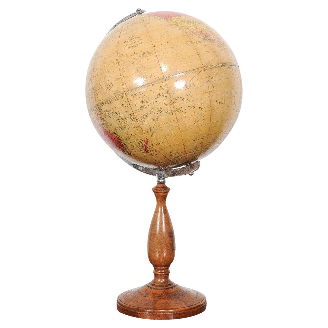 English 1930s Philips Challenge Terrestrial Globe With Turned Walnut Base