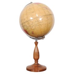 Antique English 1930s Philips Challenge Terrestrial Globe With Turned Walnut Base