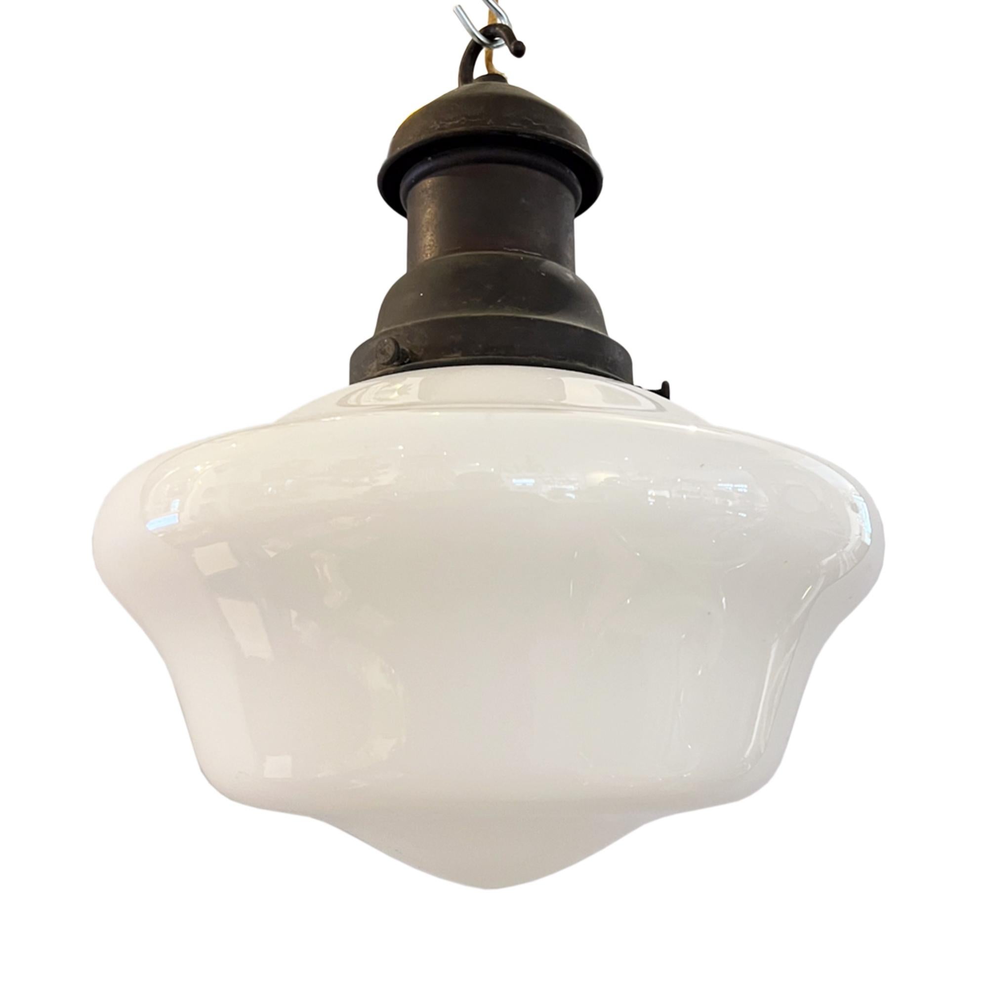 Hand-Crafted English 1940s Opaline Pendant Light