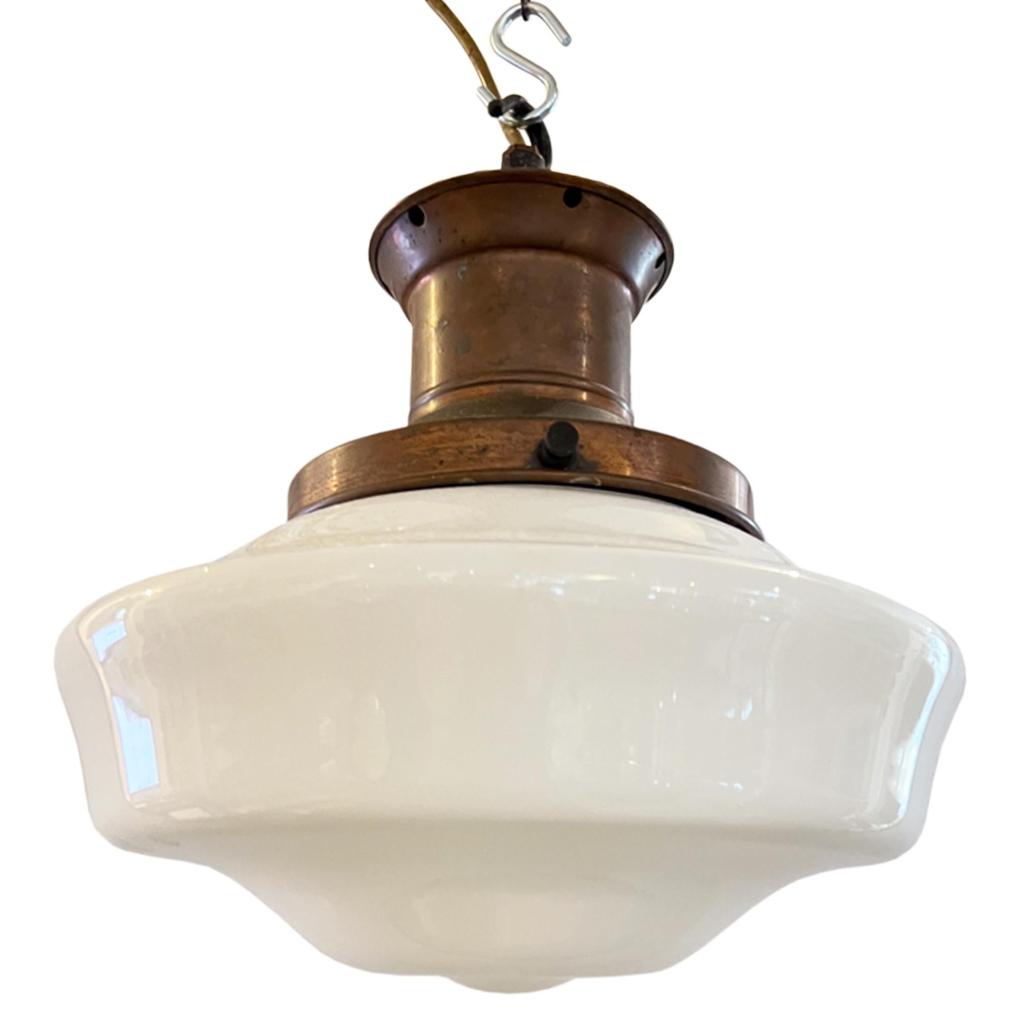 Hand-Crafted English 1940s Opaline Pendant Light, Three Available