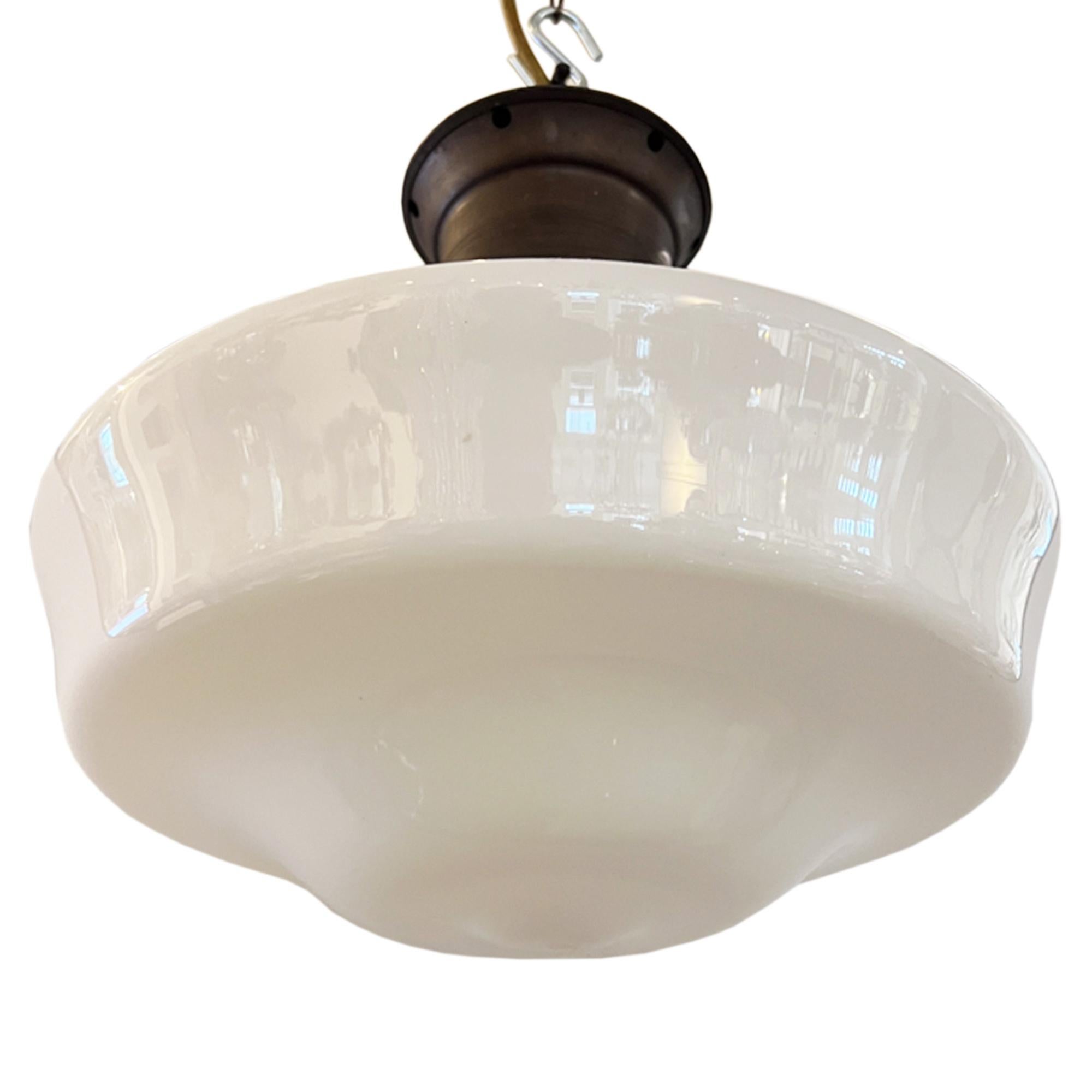 English 1940s Opaline Pendant Light, Three Available In Good Condition In London, GB
