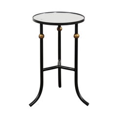 English 1940s Round Iron Drink Table with Gilt Spheres and New Custom Mirror