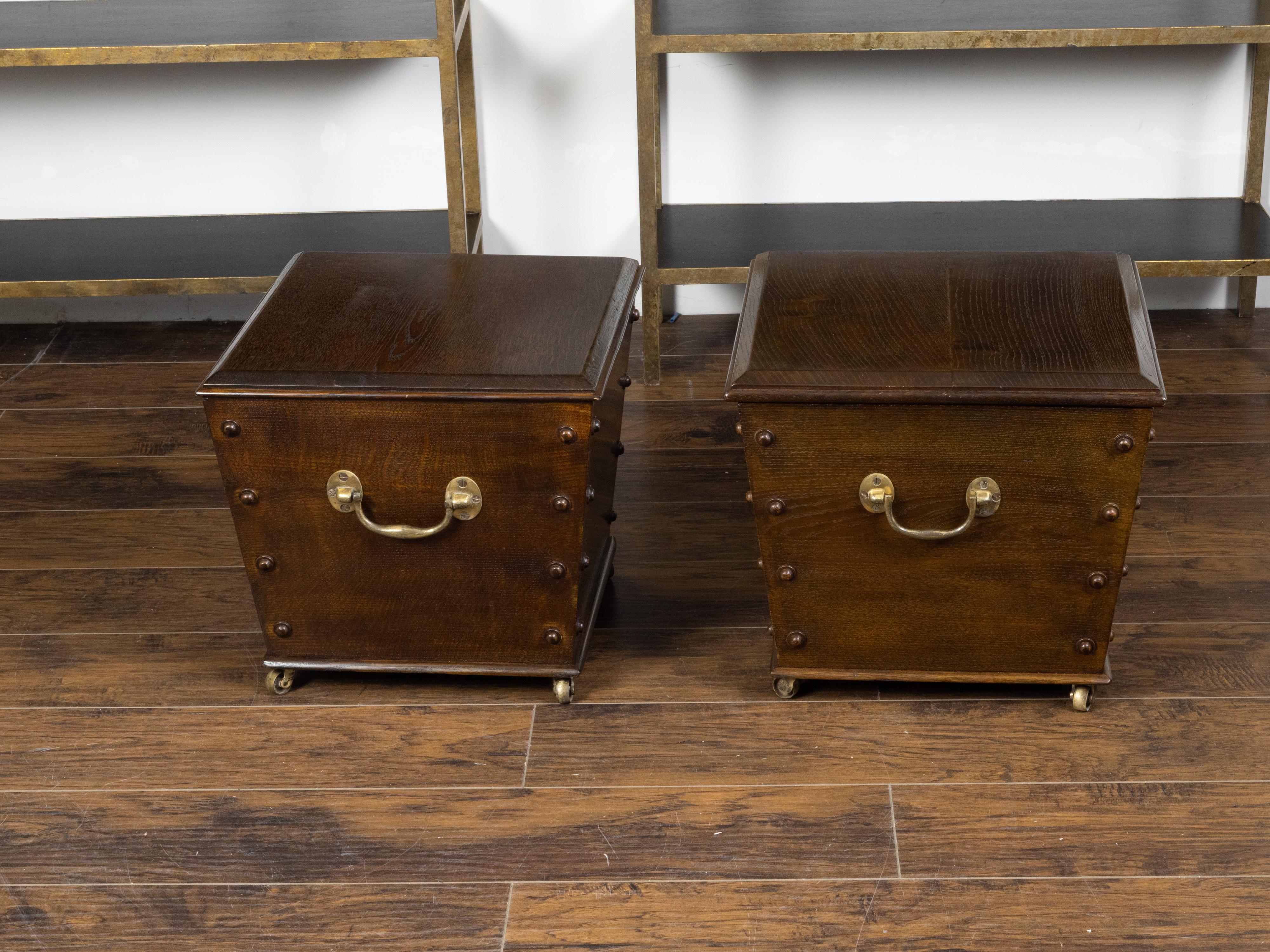 English 1940s Vintage Oak Cellarettes with Brass Handles and Casters, Sold Each 9
