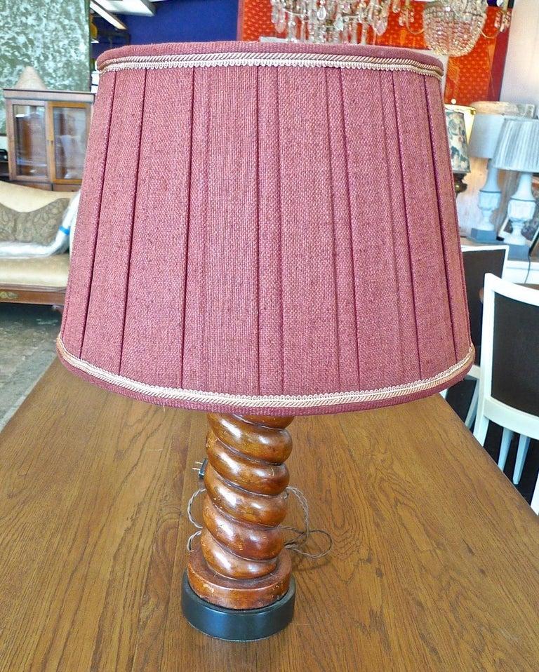 English 1950s Leather Barley Twist Table Lamp. In Distressed Condition For Sale In Santa Monica, CA