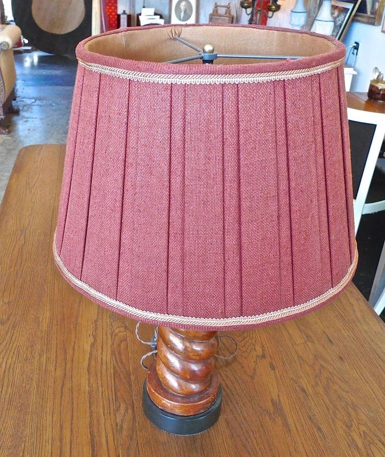Mid-20th Century English 1950s Leather Barley Twist Table Lamp. For Sale