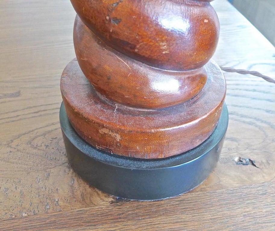 English 1950s Leather Barley Twist Table Lamp. For Sale 3