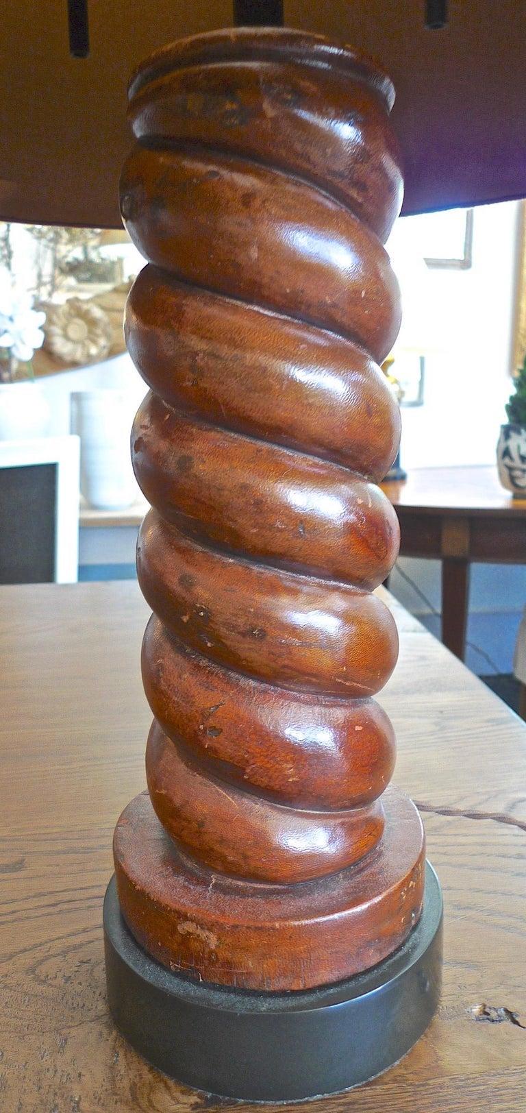 English 1950s Leather Barley Twist Table Lamp. For Sale 5