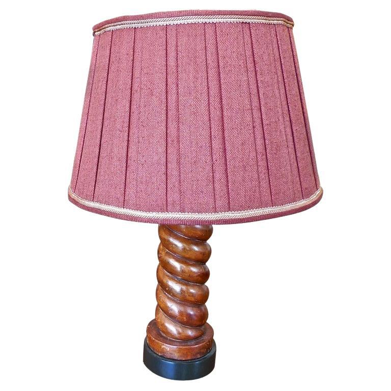English 1950s Leather Barley Twist Table Lamp. For Sale