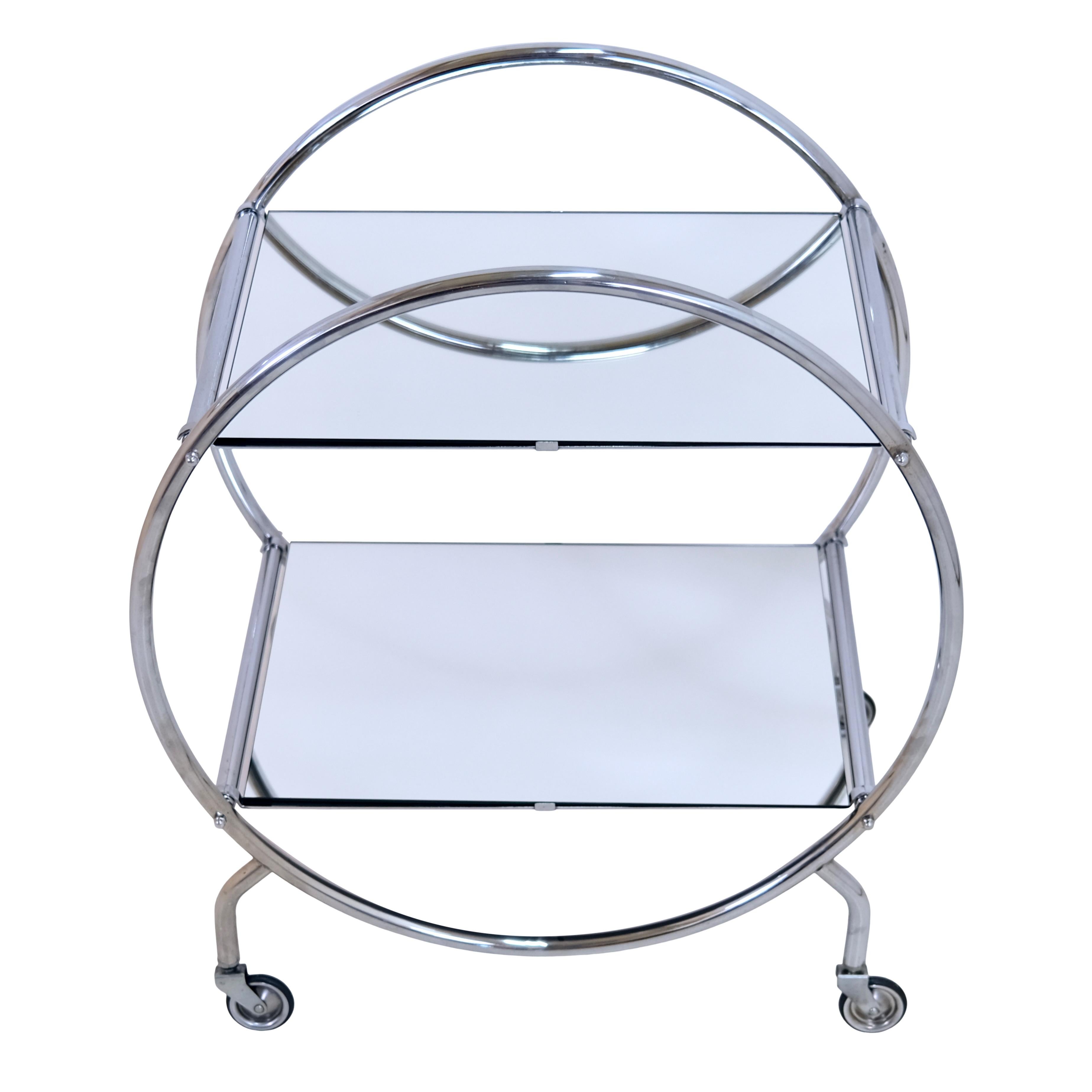 Mid-Century Modern English 1950's Mid Century Circular Chromed Bar Cart in the Style of Art Deco  For Sale