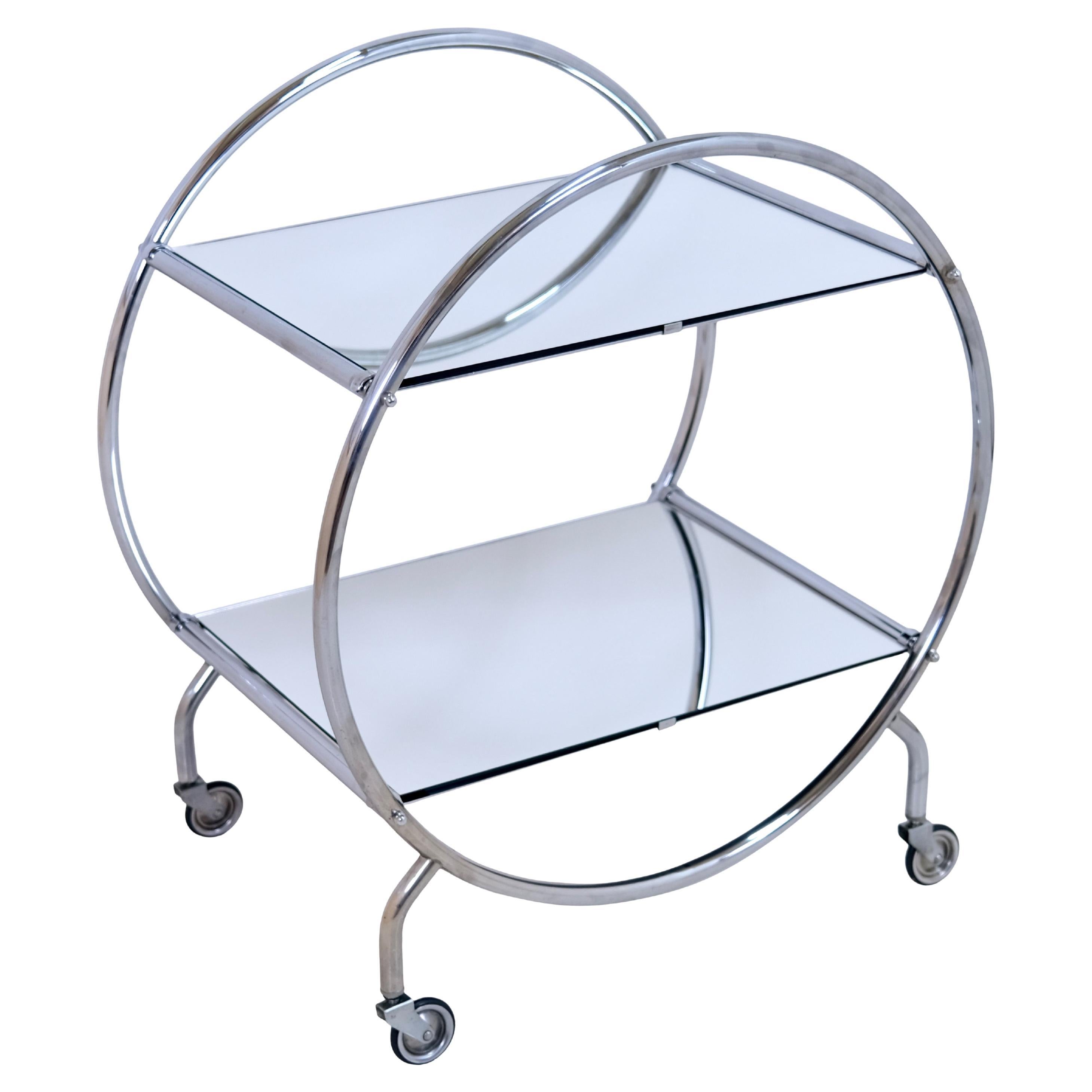 English 1950's Mid Century Circular Chromed Bar Cart in the Style of Art Deco  For Sale