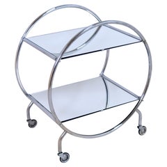 English 1950's Mid Century Circular Chromed Bar Cart in the Style of Art Deco 