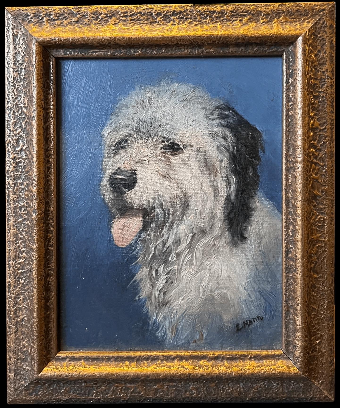 Kopfportrait eines alten englischen Schafhundes Signiert Vintage English Ölgemälde