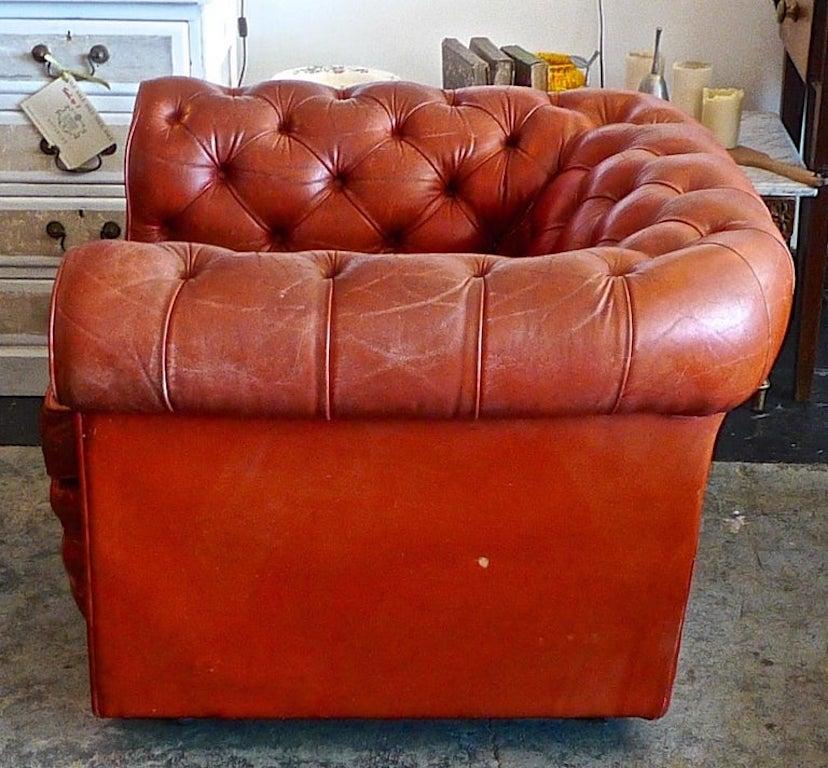 Mid-20th Century English 1950s Pegasus Leather Armchair on Four Castors For Sale