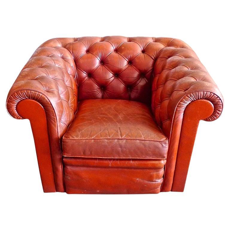 English 1950s Pegasus Leather Armchair on Four Castors For Sale
