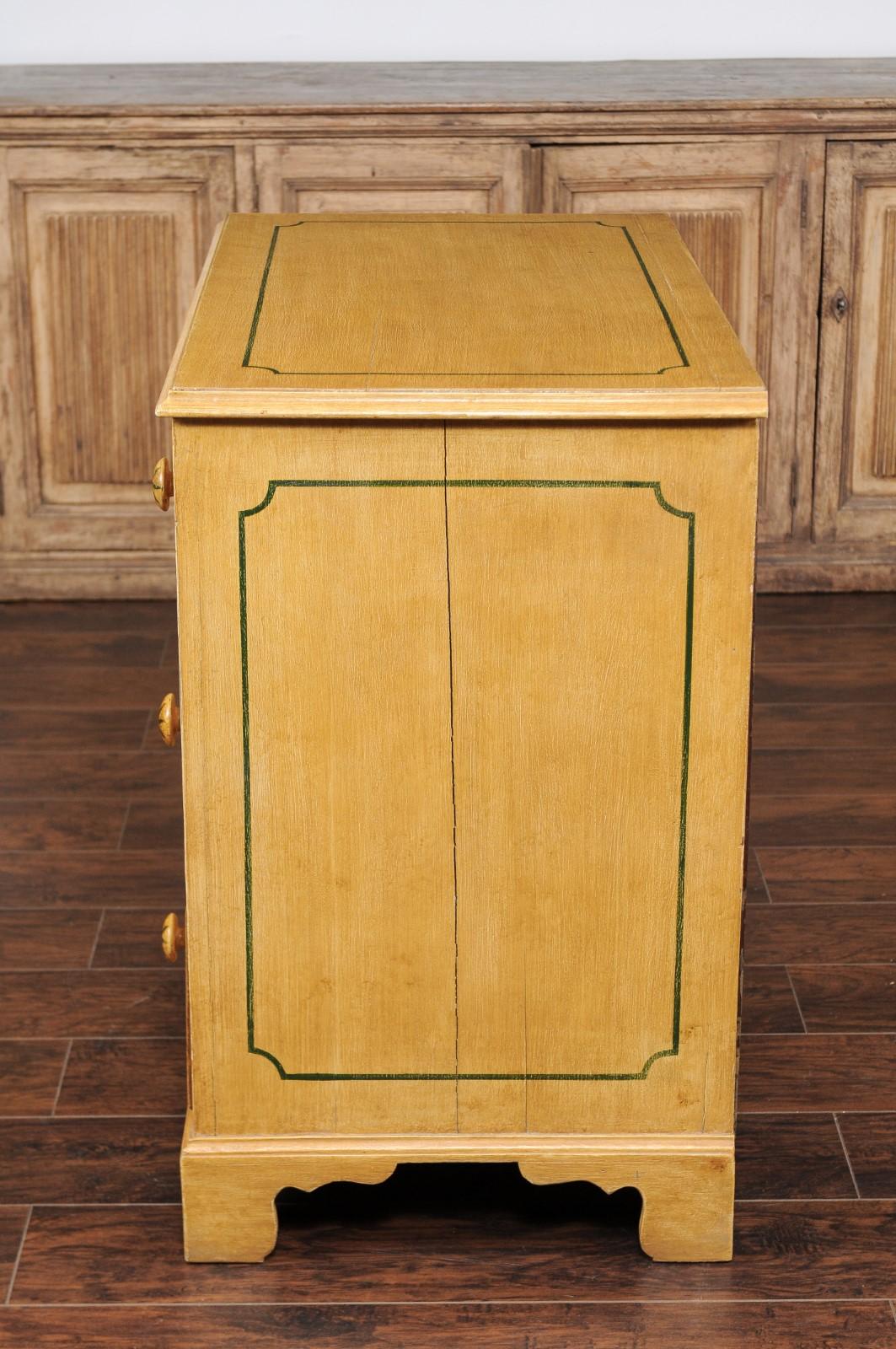 English 1950s Vintage Painted Three-Drawer Commode with Yellow Painted Finish 4