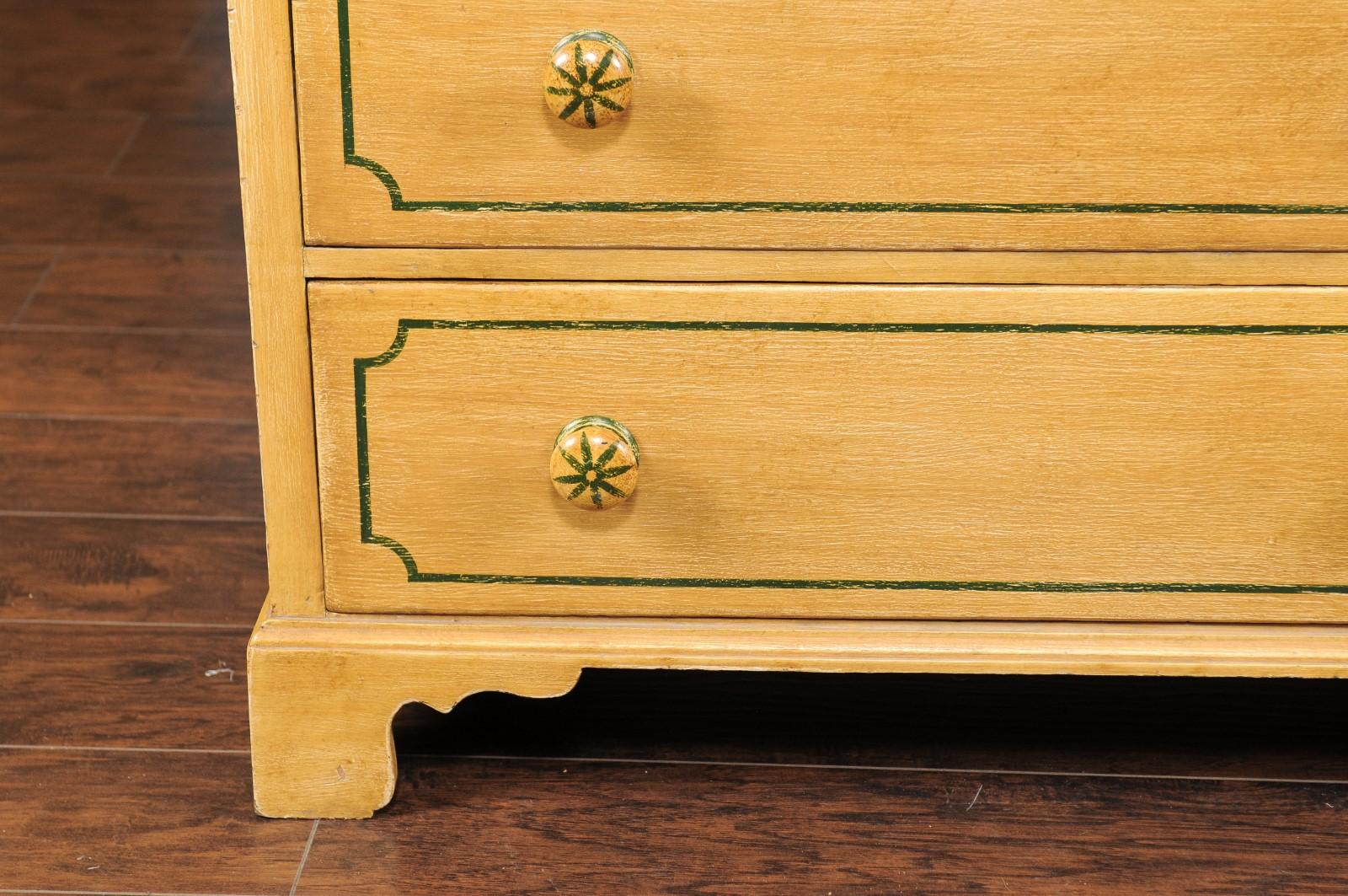 English 1950s Vintage Painted Three-Drawer Commode with Yellow Painted Finish 7