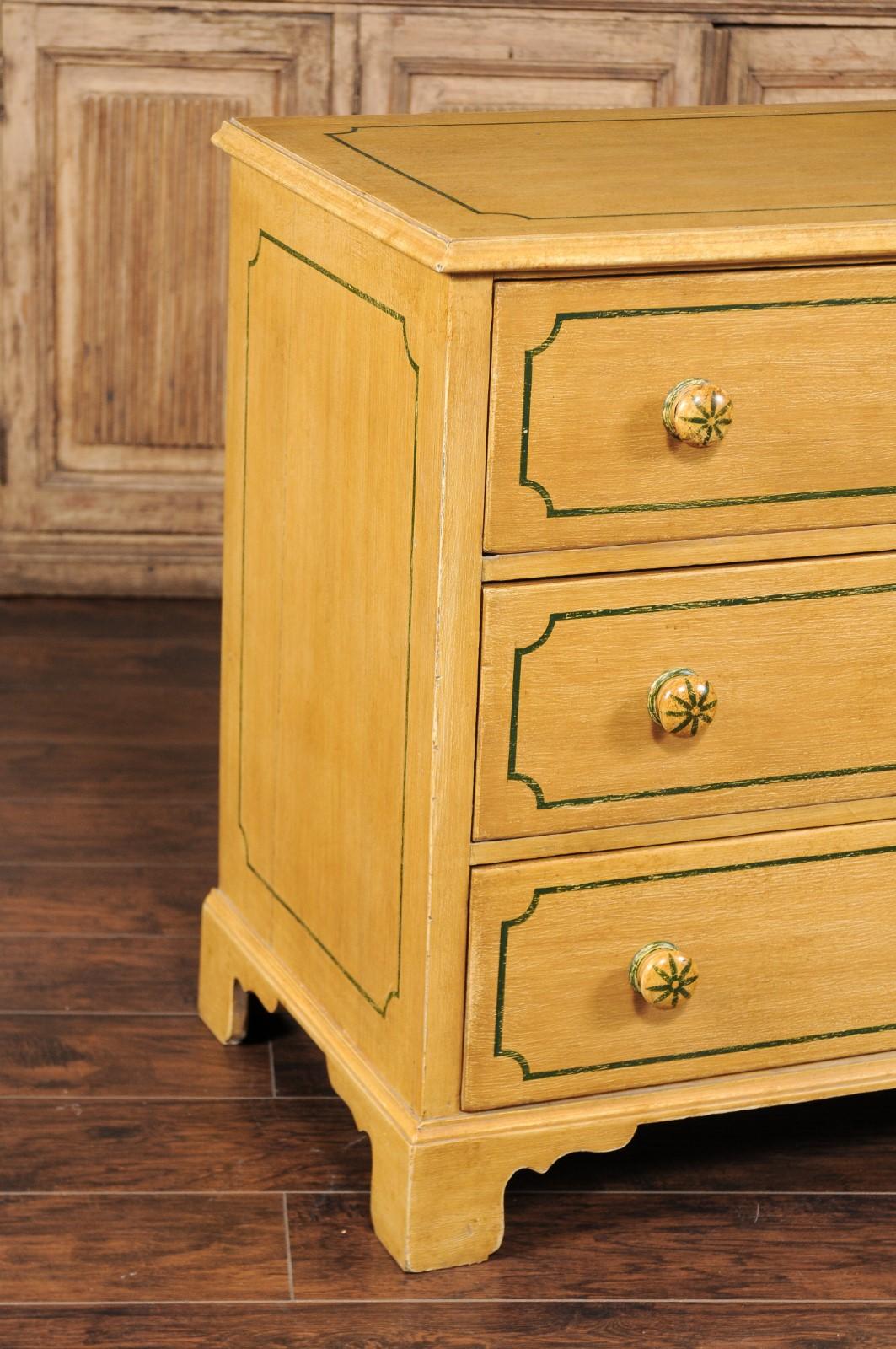 English 1950s Vintage Painted Three-Drawer Commode with Yellow Painted Finish In Good Condition In Atlanta, GA