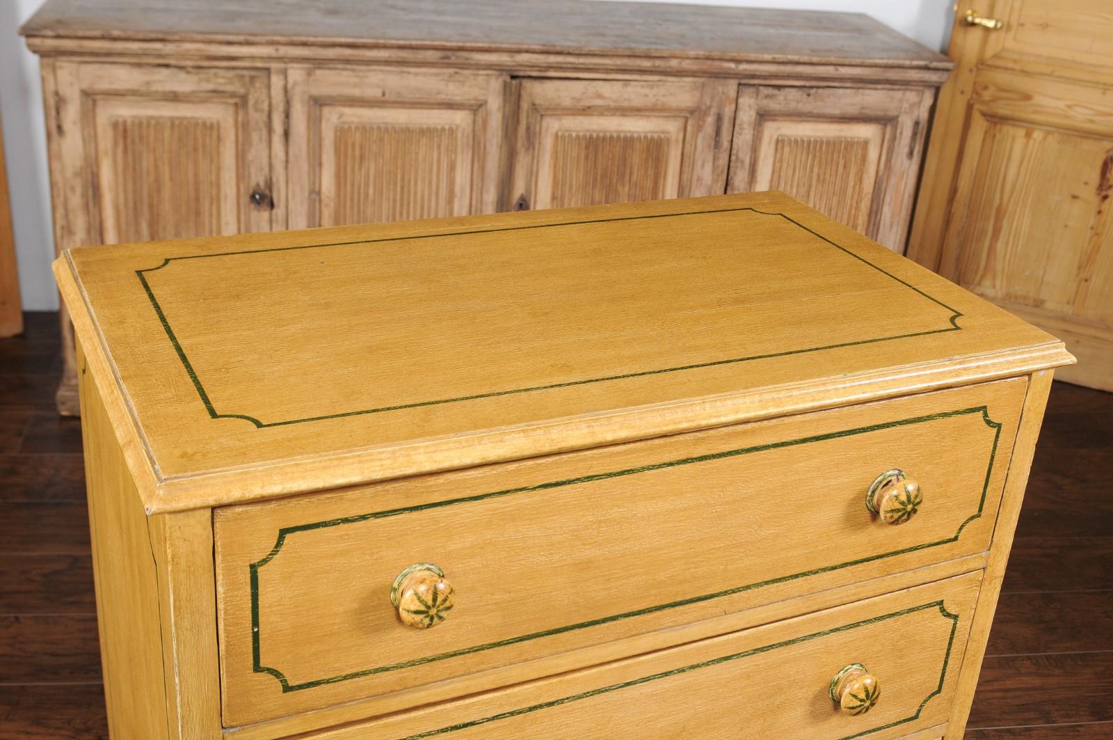 20th Century English 1950s Vintage Painted Three-Drawer Commode with Yellow Painted Finish