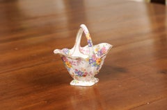 Cestino in porcellana Royal Winton vintage del 1952 con decorazioni floreali colorate