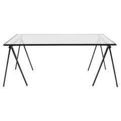 English 1960s Glass Trestle Table and Dining Table with Steel Legs