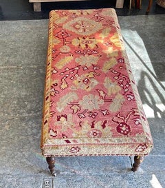 English 1960s Needlepoint Bench on 6 Walnut Legs with Castors