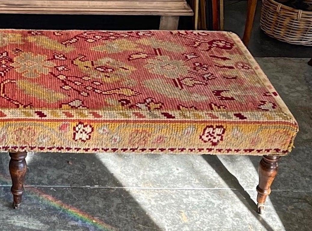 English 1960s Needlepoint Bench on 6 Walnut Legs with Castors 3