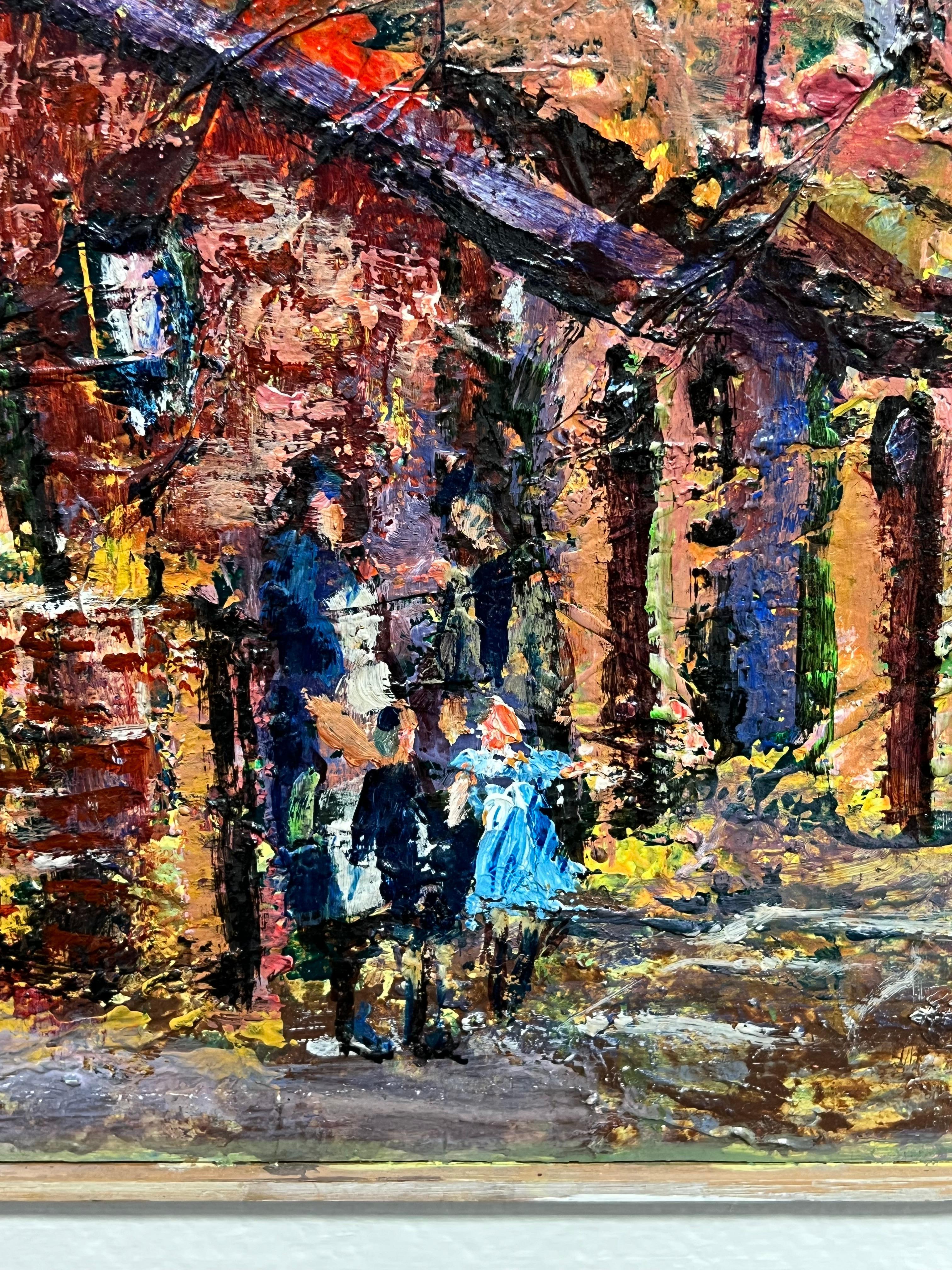 Large English Post Impressionist Signed Oil Painting Street Scene Washing Line For Sale 7