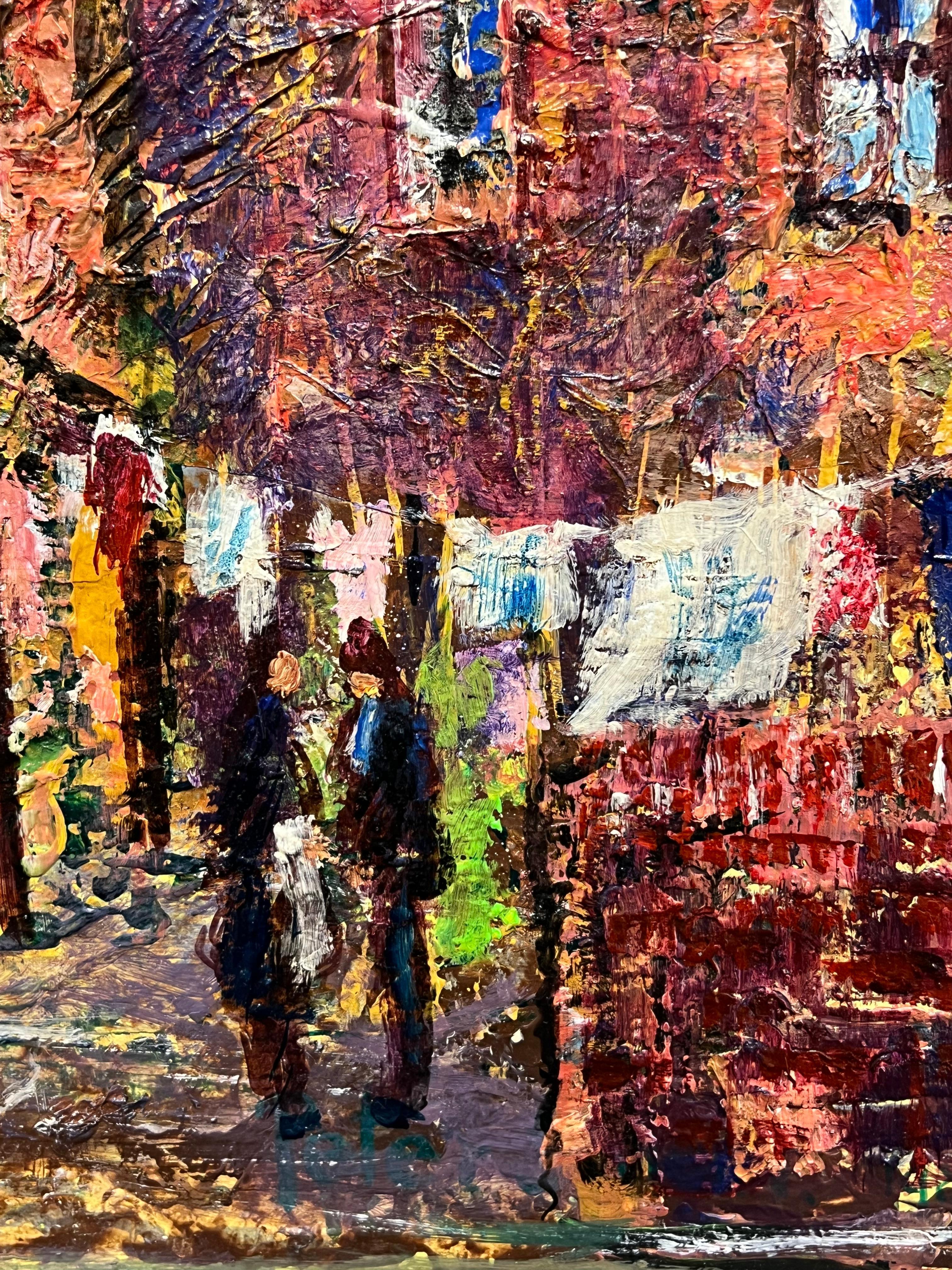 Large English Post Impressionist Signed Oil Painting Street Scene Washing Line For Sale 8