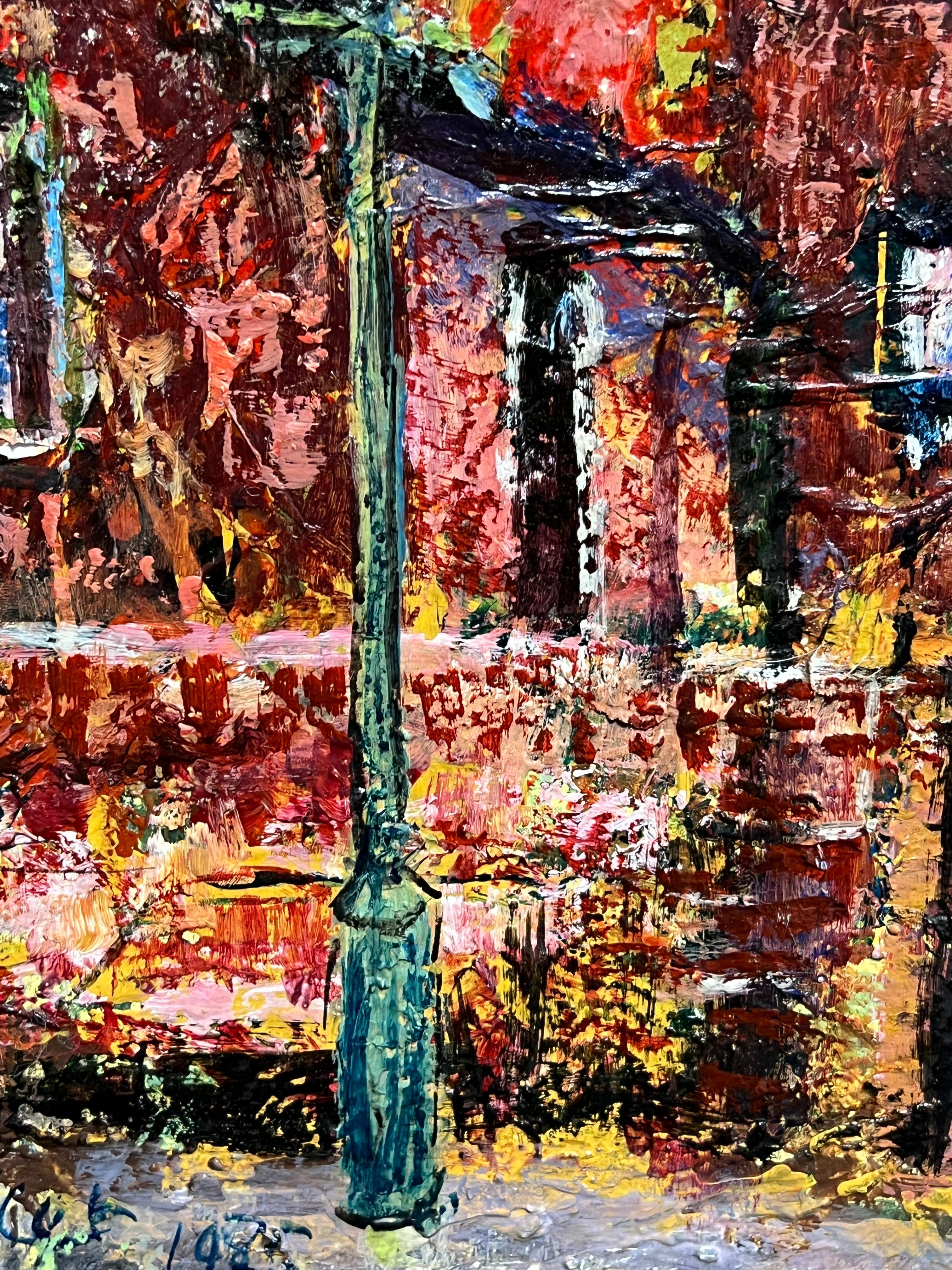 Large English Post Impressionist Signed Oil Painting Street Scene Washing Line For Sale 4